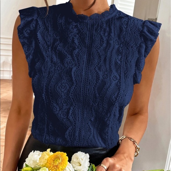 Boho Floral Mesh Lace Butterfly Sleeve Top Blouse Blue - Picture 3 of 14